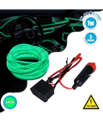 GLOBOSTAR® ELWIRE 82209 Κιτ Διακοσμητικού Φωτισμού Αυτοκινήτου LED 1.2W 84lm 360° DC 12V Αδιάβροχο IP65 Πράσινο - Μ300 x Π1 x Υ0.3cm - 1 Χρόνο Εγγύηση